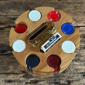 Vintage Poker Chip Set | Includes Wooden Carousel Caddy, Rotating